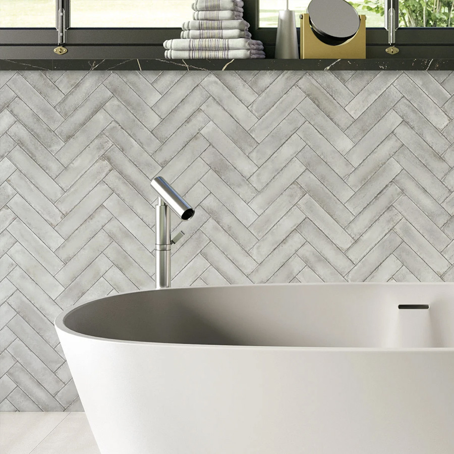 Herringbone Camden cloud grey metro tiles